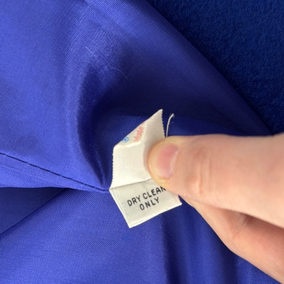 Vintage 70s Larry Levine Women Union Made ILGWU Blue Wool Crest Embroidered Coat - Picture 15 of 15